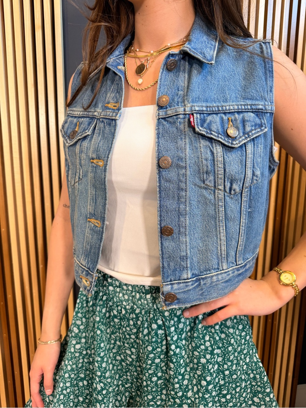 Levi's Blue Cropped Denim Vest